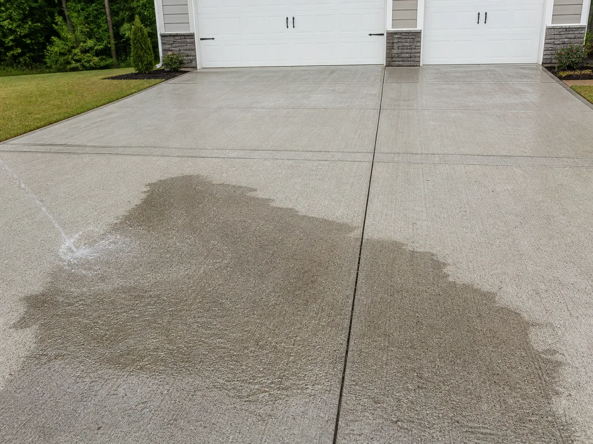 Illustrative water test soaking into untreated broom-finish concrete