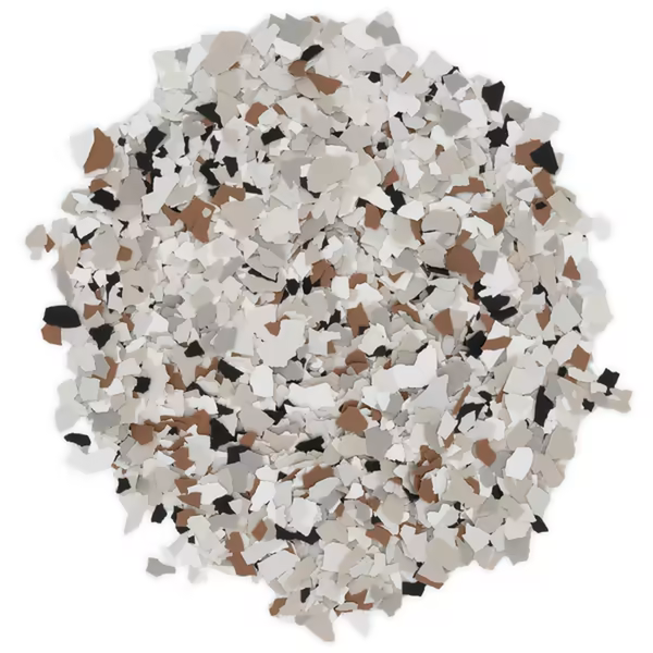 Coyote flake blend — light gray and cream with chocolate brown and black flecks
